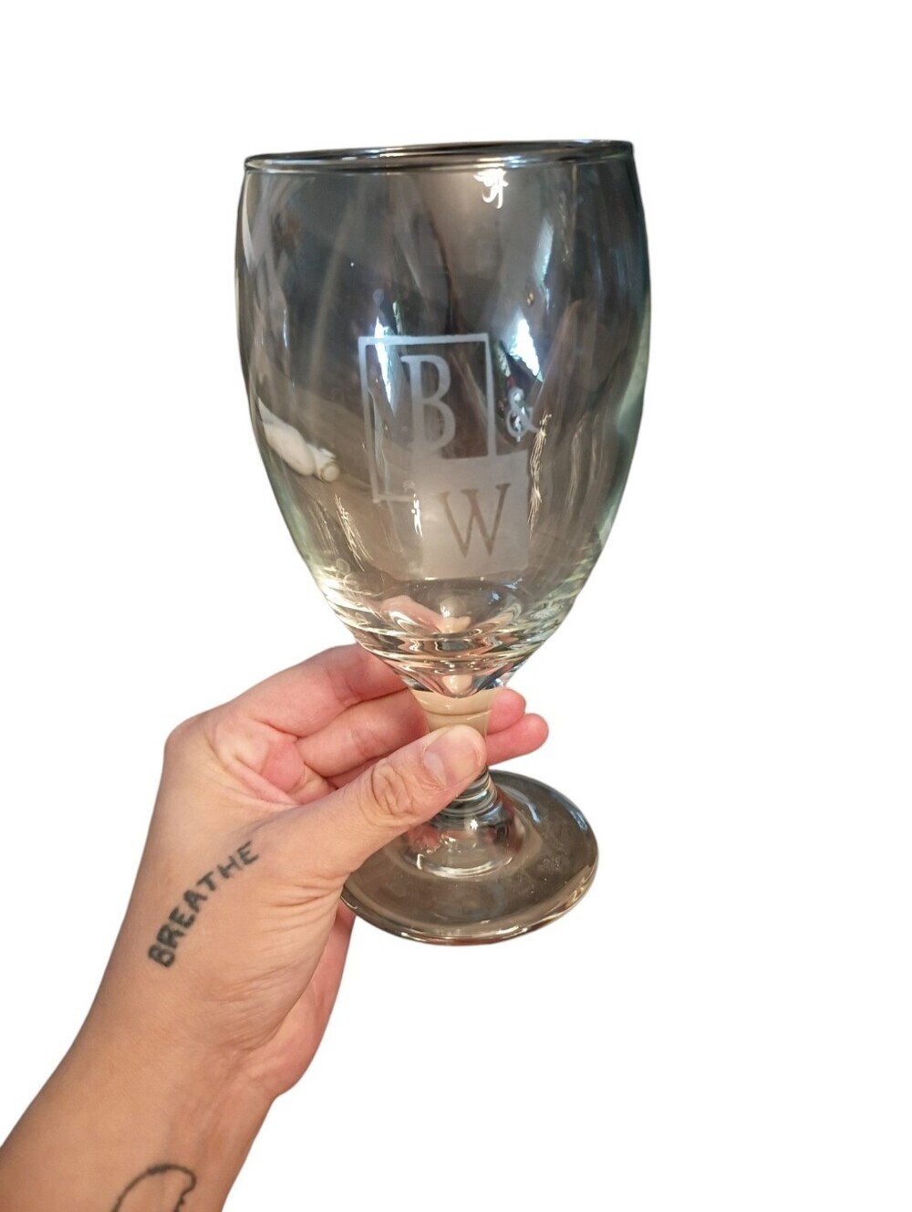 Set of 2 Clear Stemmed Monogram Etched Decorated Wine Glasses, 12 oz